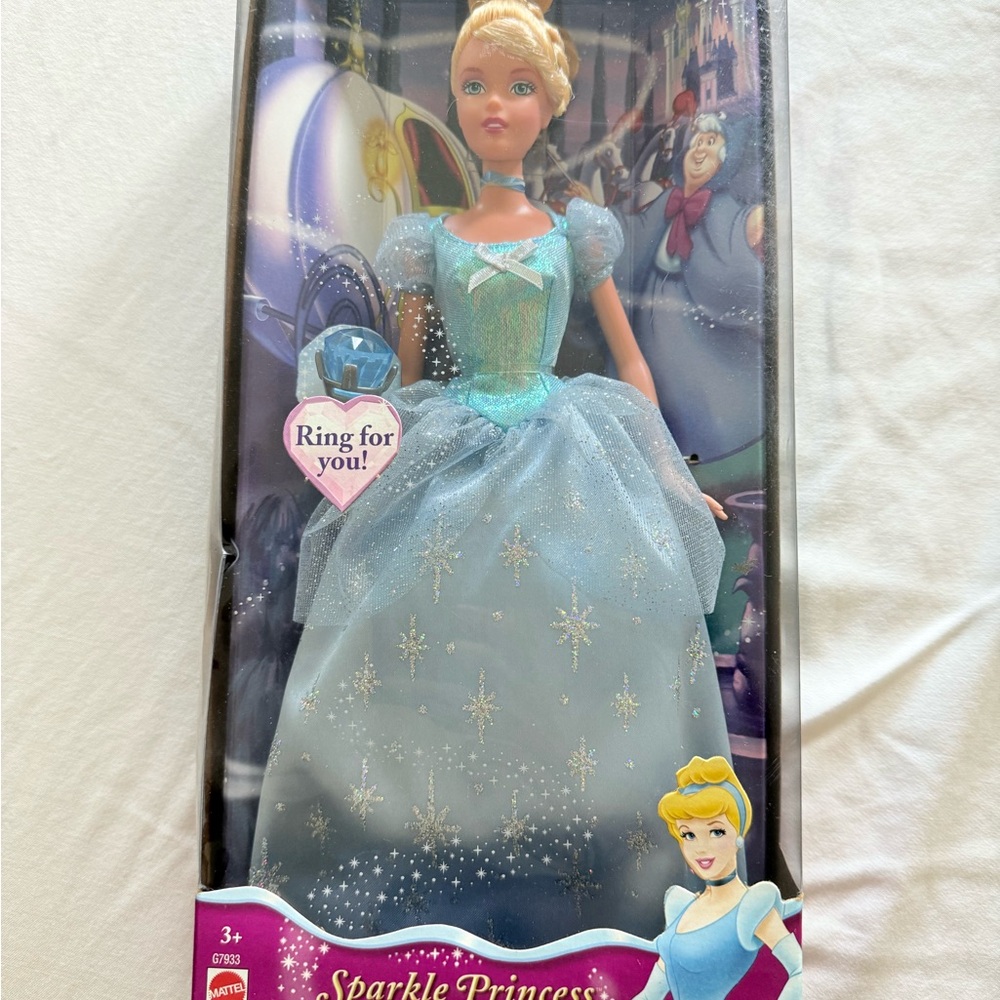 Mattel Sparkle Cinderella Barbie Doll with Blue Dress NIB collector 2004